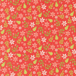 a repeating pattern of red flowers, green leaves, and white flowers on a red background.