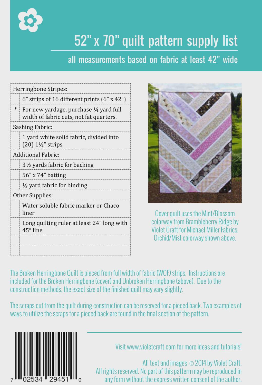 The Broken Herringbone Quilt Pattern VC001 By Violet Craft Printed Pattern Only