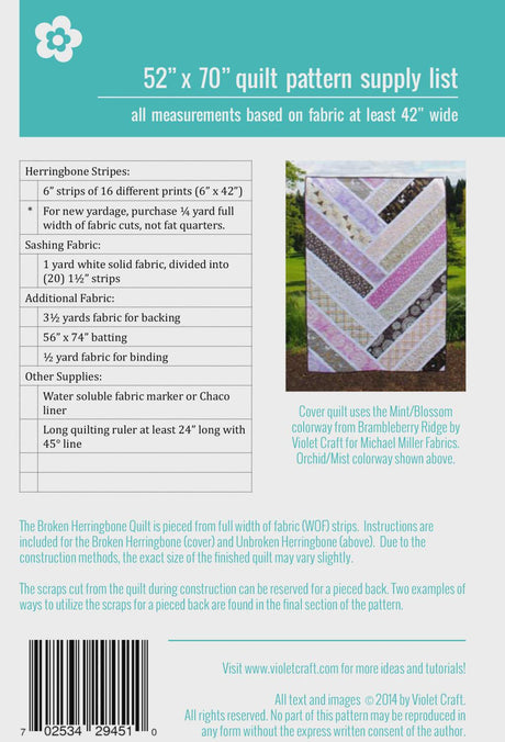 The Broken Herringbone Quilt Pattern VC001 By Violet Craft Printed Pattern Only