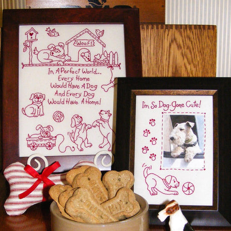 Dog's Perfect World Redwork BBD531 From Bird Brain Designs by Robin Kingsley Printed Pattern Only
