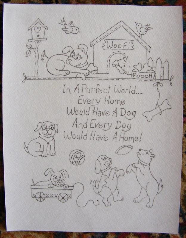 Dog's Perfect World Redwork BBD531 From Bird Brain Designs by Robin Kingsley Printed Pattern Only