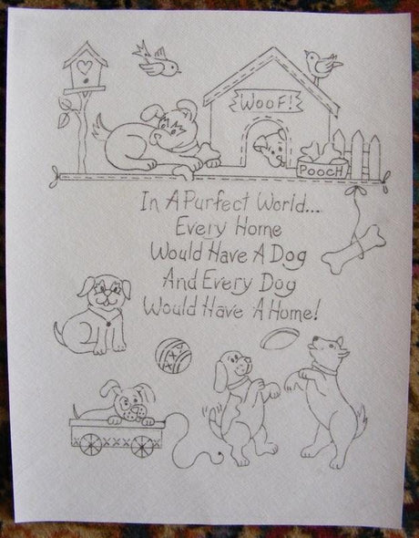 Dog's Perfect World Redwork BBD531 From Bird Brain Designs by Robin Kingsley Printed Pattern Only
