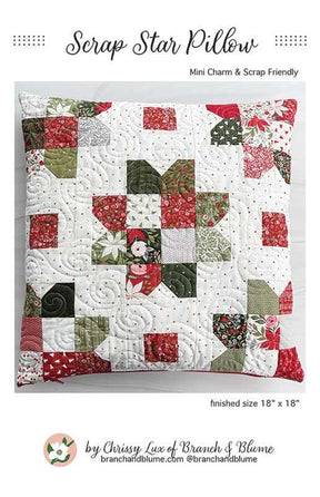 Scrap Star Pillow Pattern, Size is 18" x 18" BNB2524 by Chrissy Lux of Branch and Blume Printed Pattern only