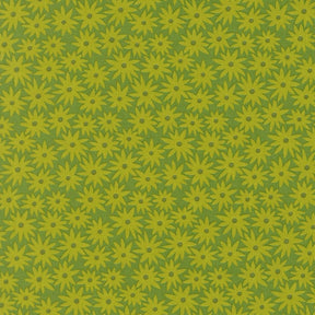 a repeating pattern of yellow flowers against a green background.