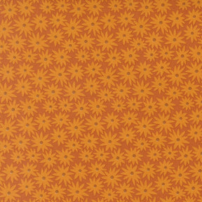 a repeating pattern of yellow flowers against a brown background.