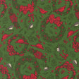 a repeating pattern of red and green Christmas-themed elements, including poinsettias, birds, and bows, creating a festive and holiday-inspired design.