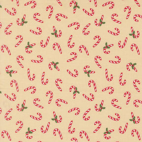 numerous red and white striped candy canes scattered across a beige background.
