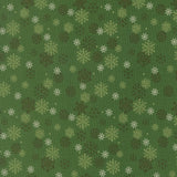 a repeating pattern of green snowflakes on a dark green background.
