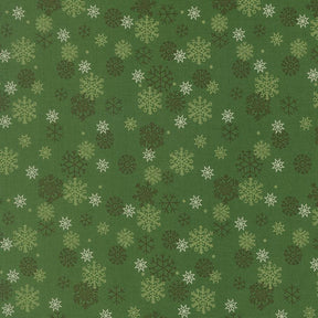 a repeating pattern of green snowflakes on a dark green background.