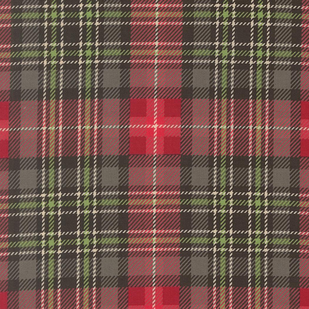 a repeating pattern of a plaid design with a mix of red, green, and gray colors. The pattern consists of a grid-like arrangement of squares and rectangles, creating a visually striking and intricate design.
