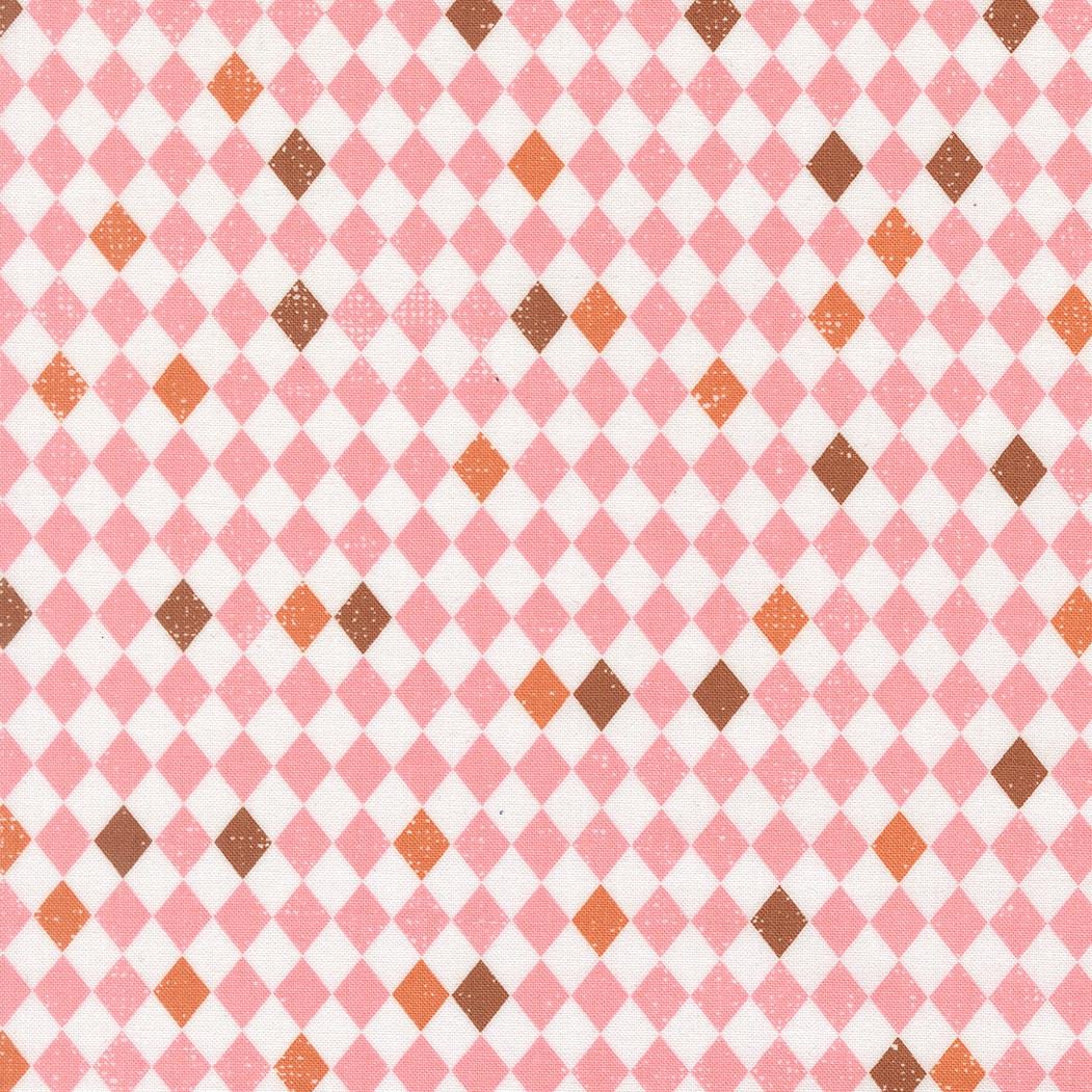 a repeating pattern of pink and white squares, with some brown squares interspersed throughout.