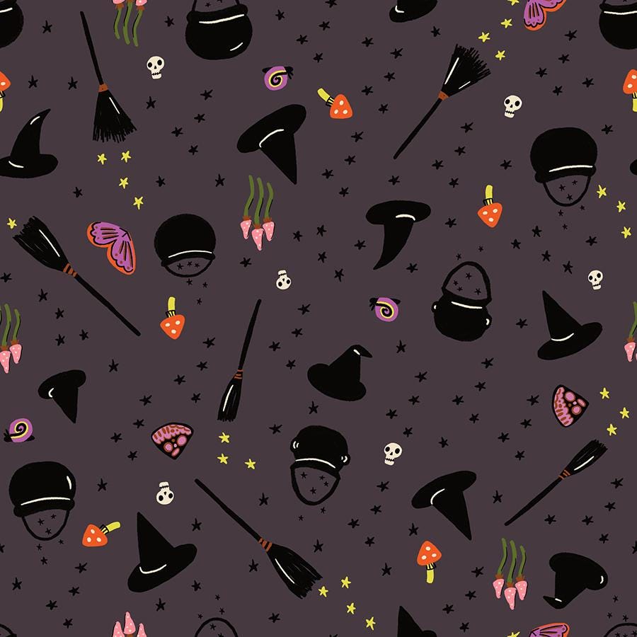 a purple background with a lot of different items on it