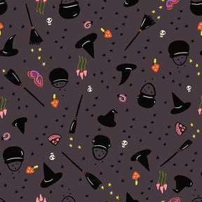 a purple background with a lot of different items on it