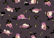 a repeating pattern of cartoon frogs wearing witch hats and surrounded by mushrooms, creating a whimsical and playful scene.