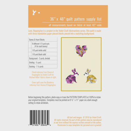 The Love, Hoppington Quilt Pattern VC012 By Violet Craft Printed Pattern Only