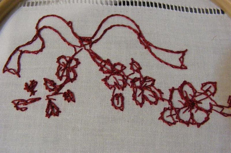 Ribbons & Blossoms Redwork Pillowcase BBD612 From Bird Brain Designs by Robin Kingsley Printed Pattern Only