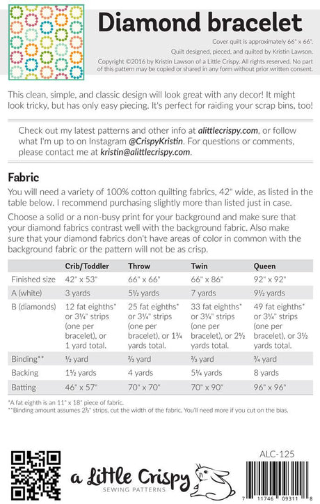 Diamond Bracelet Quilt Pattern ALC125 by Kristin Lawson of A Little Crispy Paper Pattern Only