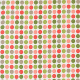 a repeating pattern of multicolored polka dots in shades of pink, green, and gray.