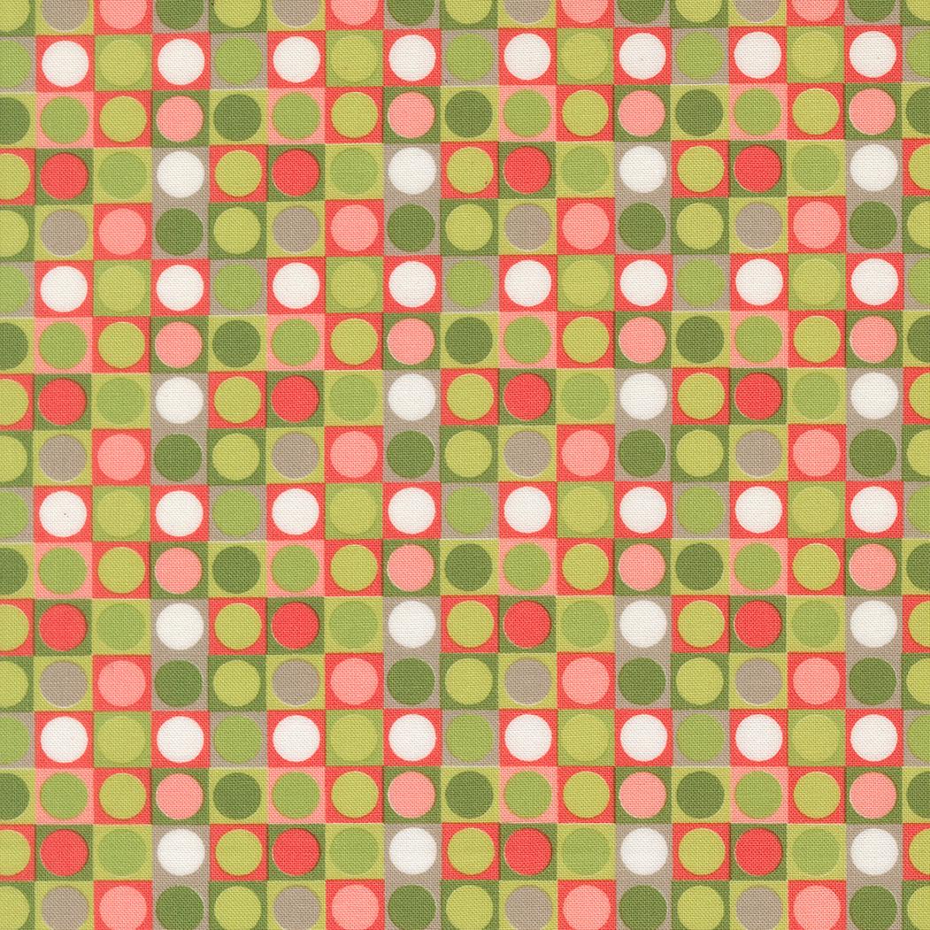 a repeating pattern of red, green, and white circles arranged in a grid-like fashion.