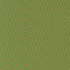 a repeating pattern of green diamonds with red dots, creating a visually striking and geometric design.