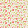 a repeating pattern of red flowers, green leaves, and pears on a white background.