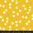 a repeating pattern of pink and white light bulbs against a yellow background.