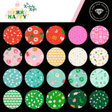 a collection of colorful, circular patterns and designs, including Christmas-themed patterns, holiday-themed patterns, and various other festive designs.