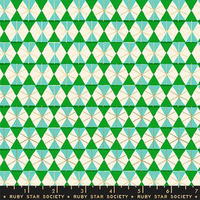 a repeating pattern of green and white triangles arranged in a diamond shape, creating a visually striking and geometric design.