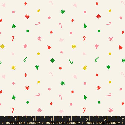 The image is a pattern of various shapes and symbols, including stars, snowflakes, and candy canes, arranged in a repeating design.