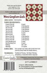 Mini Gingham Girls Printed Pattern only CQ1622 From Cora's Quilts by Shelley Cavanna