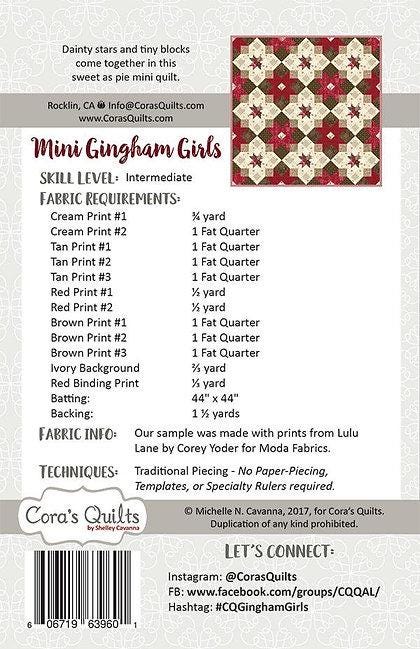 Mini Gingham Girls Printed Pattern only CQ1622 From Cora's Quilts by Shelley Cavanna