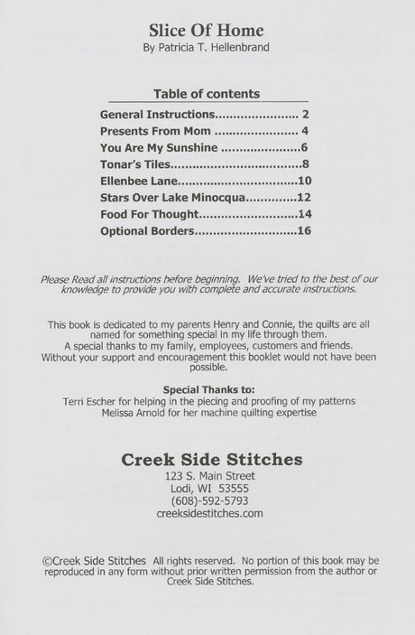 Slice of Home Quilt Patterns Printed Pattern only CSS255 by Creek Side Stitches