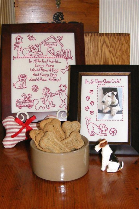 Dog's Perfect World Redwork BBD531 From Bird Brain Designs by Robin Kingsley Printed Pattern Only