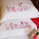 Playful Pups Redwork Pillowcase BBD611 From Bird Brain Designs by Robin Kingsley Printed Pattern Only