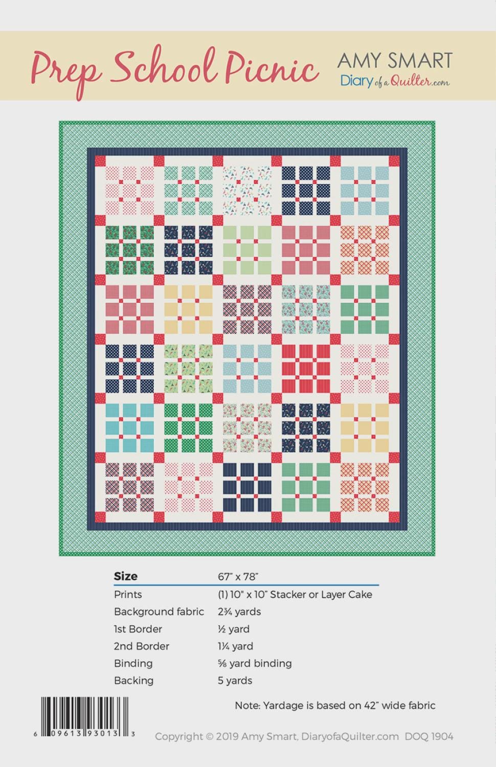 Prep School Quilt Printed Pattern Only Amy Smart - Diary of a Quilter DQ-1904