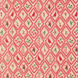 a repeating pattern of red and green diamond shapes, each containing a small bird, leaf, and flower design. The pattern is arranged in a grid-like fashion, creating a visually appealing and intricate design.