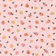 a repeating pattern of Halloween-themed pumpkins and bats on a pink background.