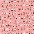 a repeating pattern of various bottles and containers with different symbols and designs on them, all set against a pink background.