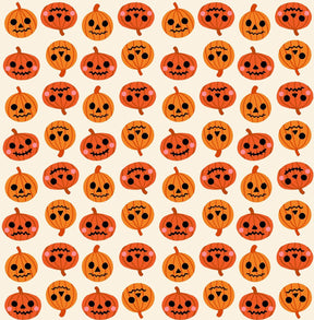 a repeating pattern of stylized pumpkins with faces, arranged in a grid-like layout.