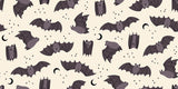 a repeating pattern of bats and crescent moons against a light background.