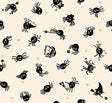 a repeating pattern of black and white cartoon-style spiders on a light background.