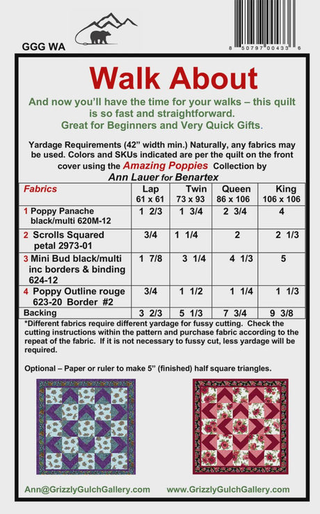 Walk About Pattern GGGWA Designed by Ann Lauer from Grizzly Gulch Gallery Printed Pattern Only