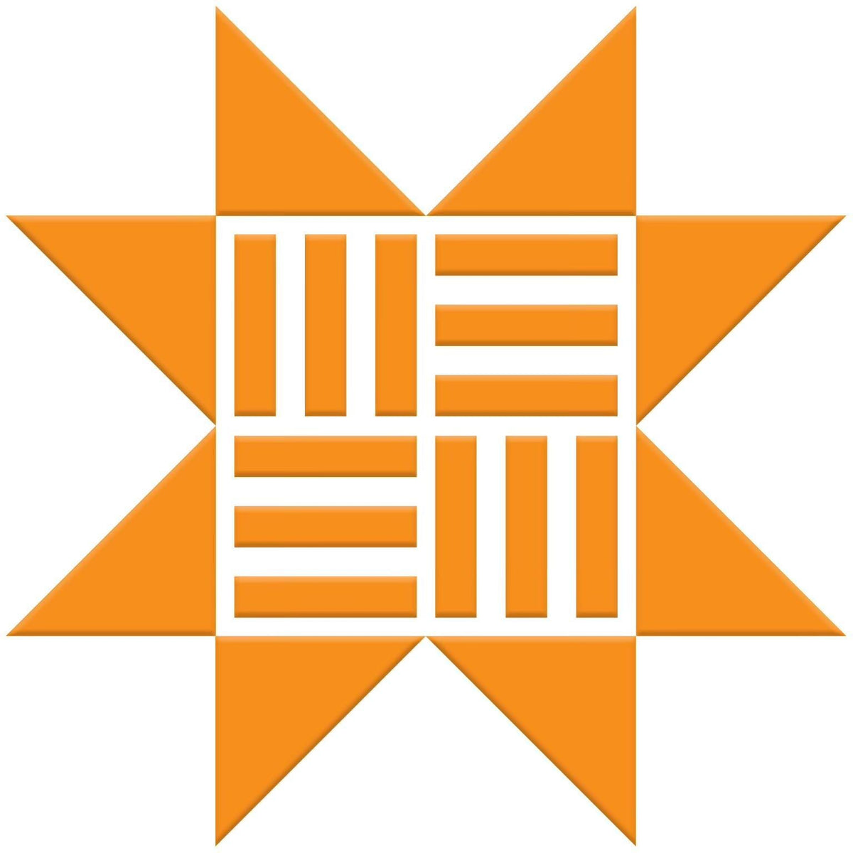 The image is a stylized logo consisting of a star-like shape composed of orange triangles arranged in a grid-like pattern.
