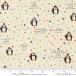 a white fabric with penguins and snowflakes