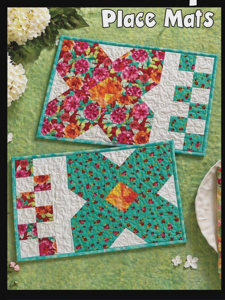 Petal Pop Place Mats Pattern Card by Tricia Lynn Maloney Orphan Quilt Designs for Villa Rosa Designs finished size 12" x 18" (makes 2)