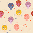 a repeating pattern of stylized tree shapes in various colors, including shades of pink, purple, yellow, and orange, along with scattered small circles throughout the background.