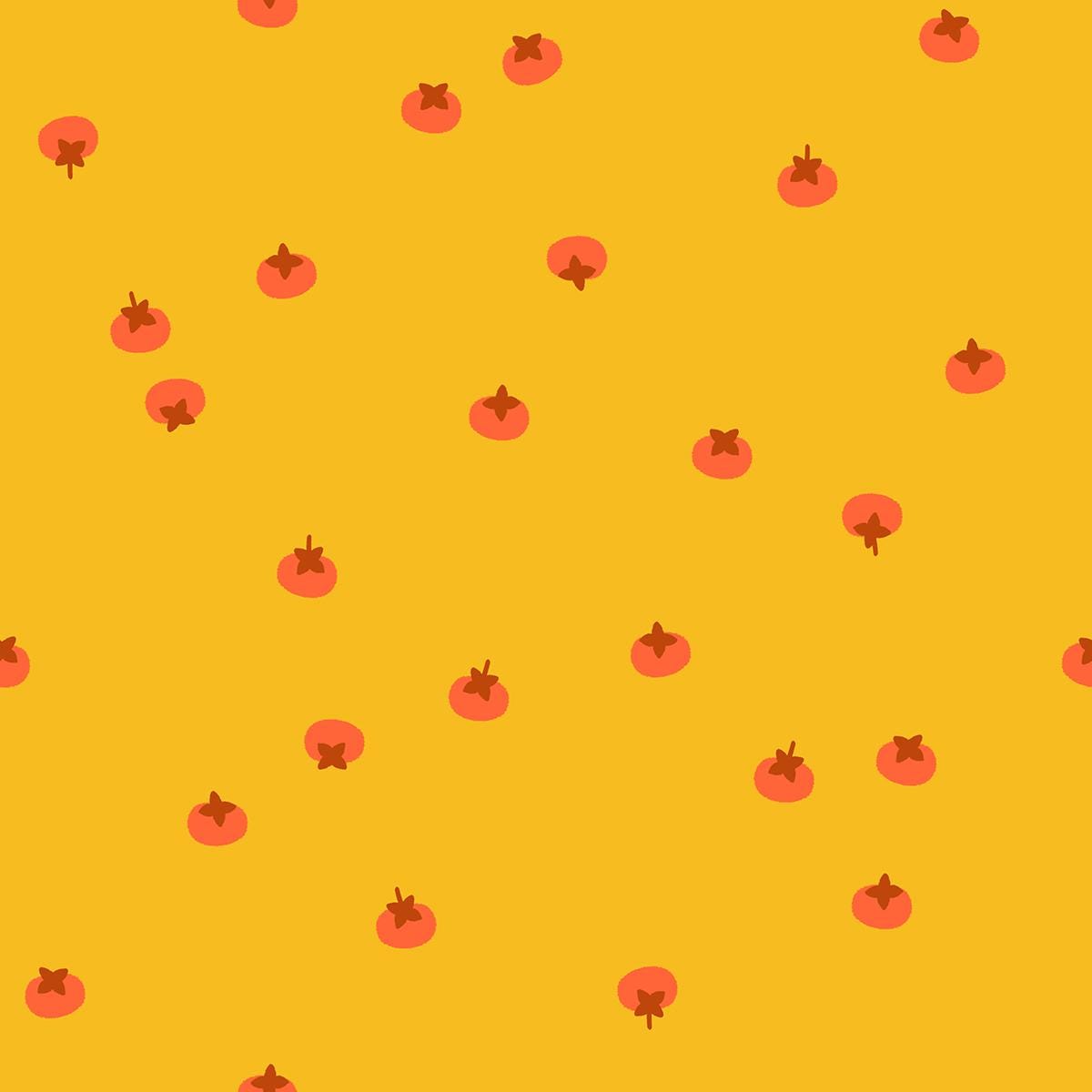 a repeating pattern of small red and orange circles or dots on a bright yellow background.
