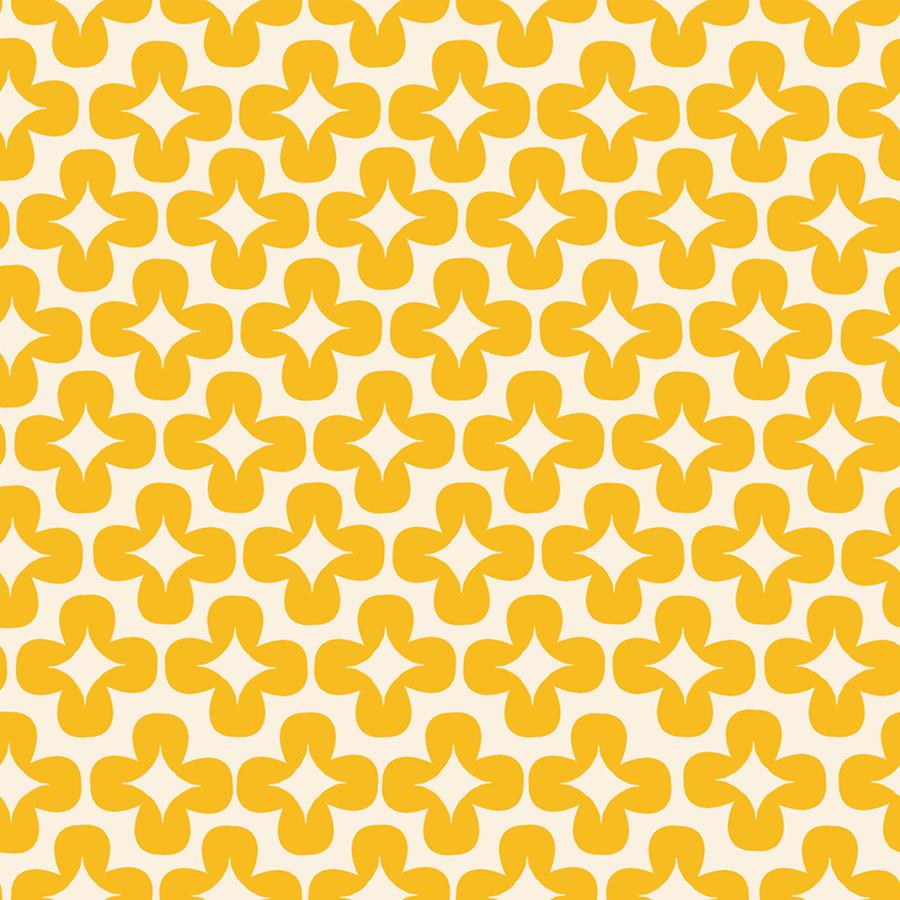 a repeating pattern of yellow flowers on a white background.