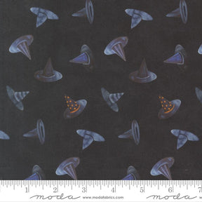 a pattern of witch hats on a dark background.