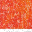 a vibrant, abstract pattern of orange and white lines and shapes, resembling a spider web design.